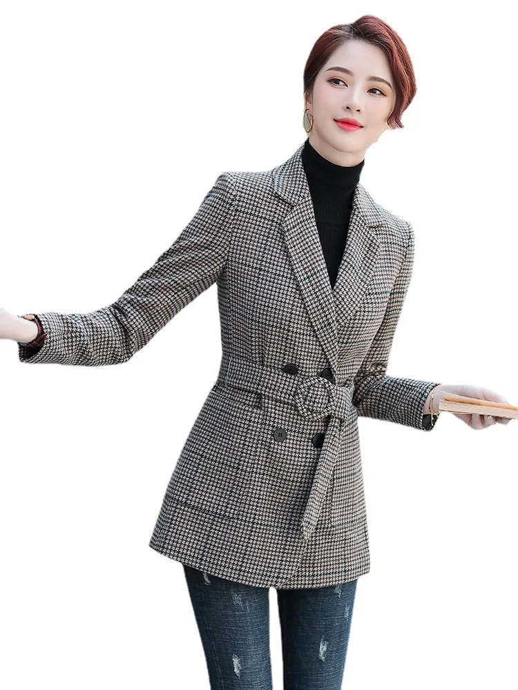 

Женский костюм-пиджак, новый облегающий костюм в корейском и британском стиле с поясом на талии, маленький костюм, топ на весну и осень