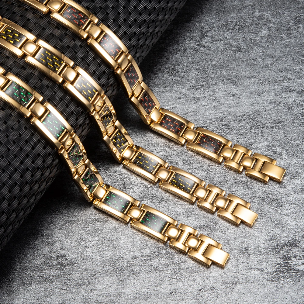 

Vinterly Gold Magnetic Bracelet Men Stainless Steel Luxury 12mm Carbon Fiber Bracelet Homme Wristband Magnetic Energy Bracelet