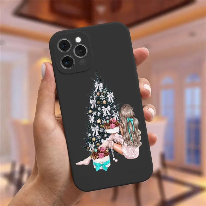 Christmas girl black Soft Phone Case For iPhone 14 Pro Max 13 11 12 Pro Max XS Max XR 8 7 Plus Christmas and New Year gift Cover