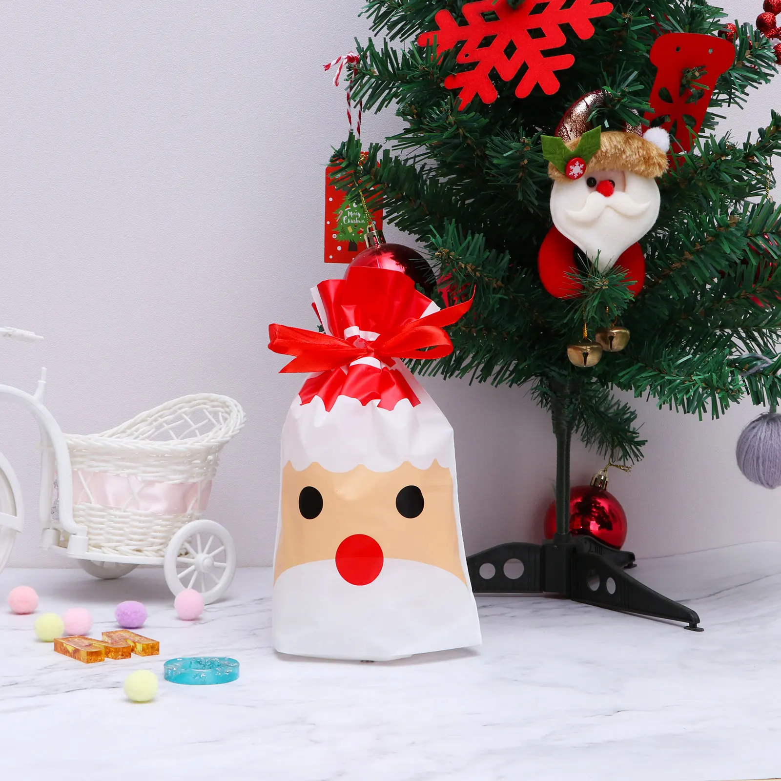 

50 Pcs Christmas Gift Drawstring Bags Multipurpose Baking Candy Cookie Packaging Bags For Xmas New Year Party 2022 Navidad Decor