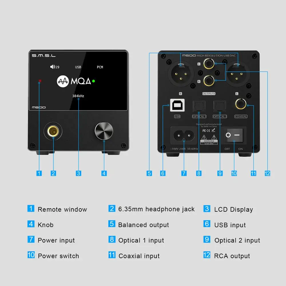 SMSL M500 MQA ЦАП для наушников Расшифровка усилителей USB ЦАП XMOS XU216 ES9038PRO DSD512 32 бит/768 кГц OPA1612 USB/OPT/коаксиальный вход