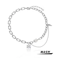 masw original design metal chain necklace hip hop style one layer high quality aaa zircon pendant necklace for women jewelry