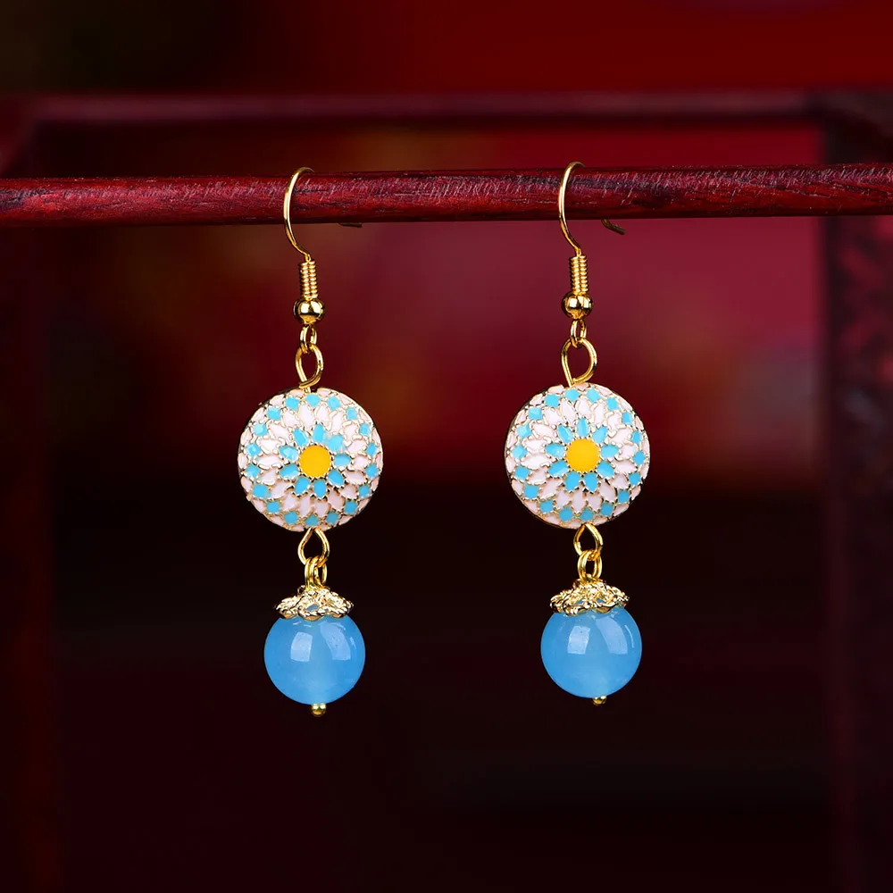 Оригинальные закаленные висячие серьги в китайском стиле синяя подвеска