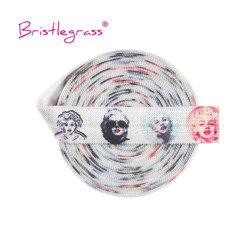 

BRISTLEGRASS 5 Yard 5/8" 15mm Marilyn Monroe Print FOE Fold Over Elastics Spandex Satin Band Hair Tie Headband Tutu Dress Sewing