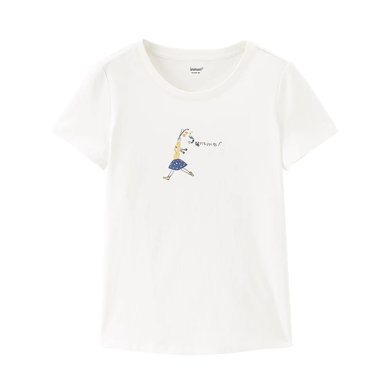 

INMAN Summer T-Shirt Lady Minimal Design Hand-Painting Butterfly Pattern Letter Embroidery Women Tops