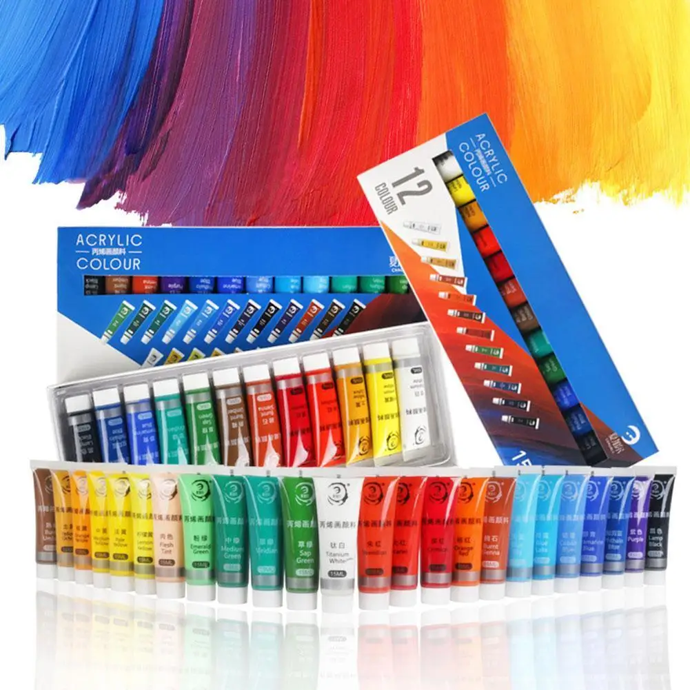 

12/24 Colors 15ML Acrylic Paint Set Color Paint For Fabric Art Painting Kids Colors Drawing Waterproof Supplies Clothing Gl Q5H4