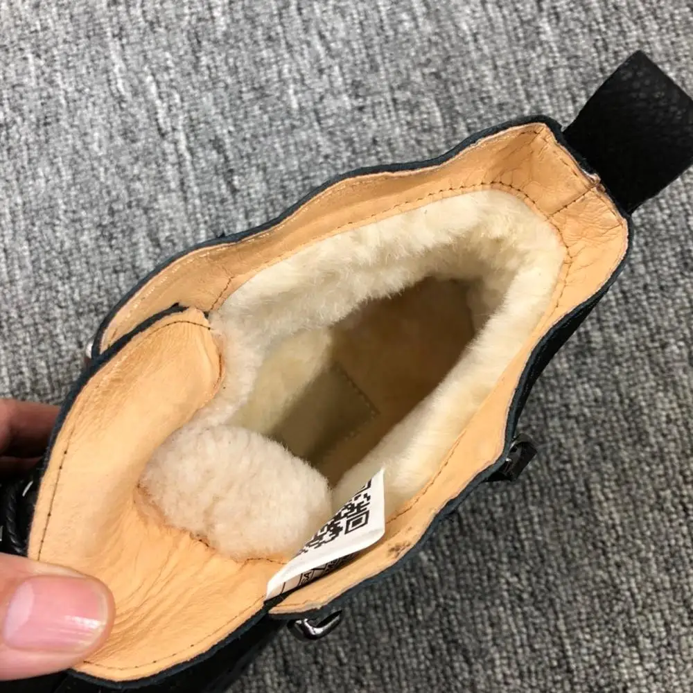 

Men Genuine Leather Winter Boots Fashion Fleece Ankle Snow Boots Male Brand Handmade Casual High Top Black Shoes Free Shipping