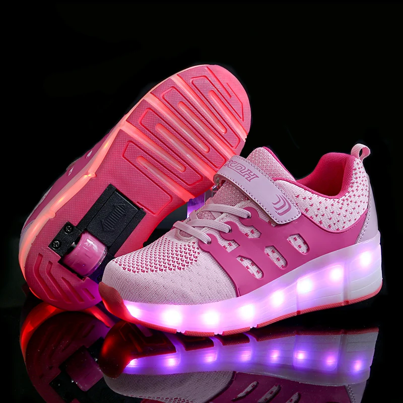 

USB Flashing Single Double Wheels Boy Girl Roller Skate Luminous Shoes Girls Pulley Skating Colorful Glowing Boy Skates Sneakers