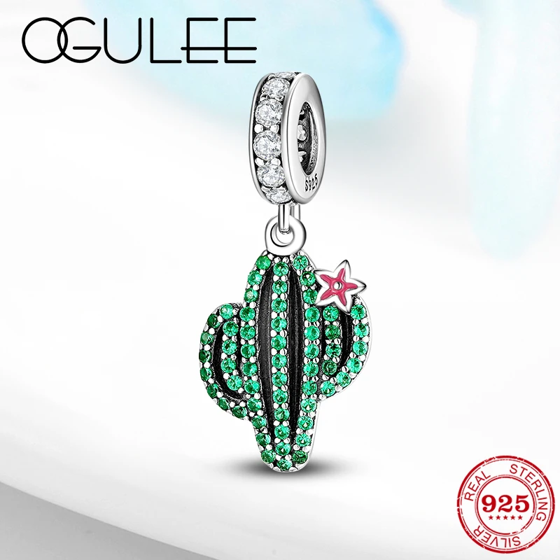 Новые 925 стерлингового серебра пустыни цветок кактус зеленый CZ прекрасный кулон