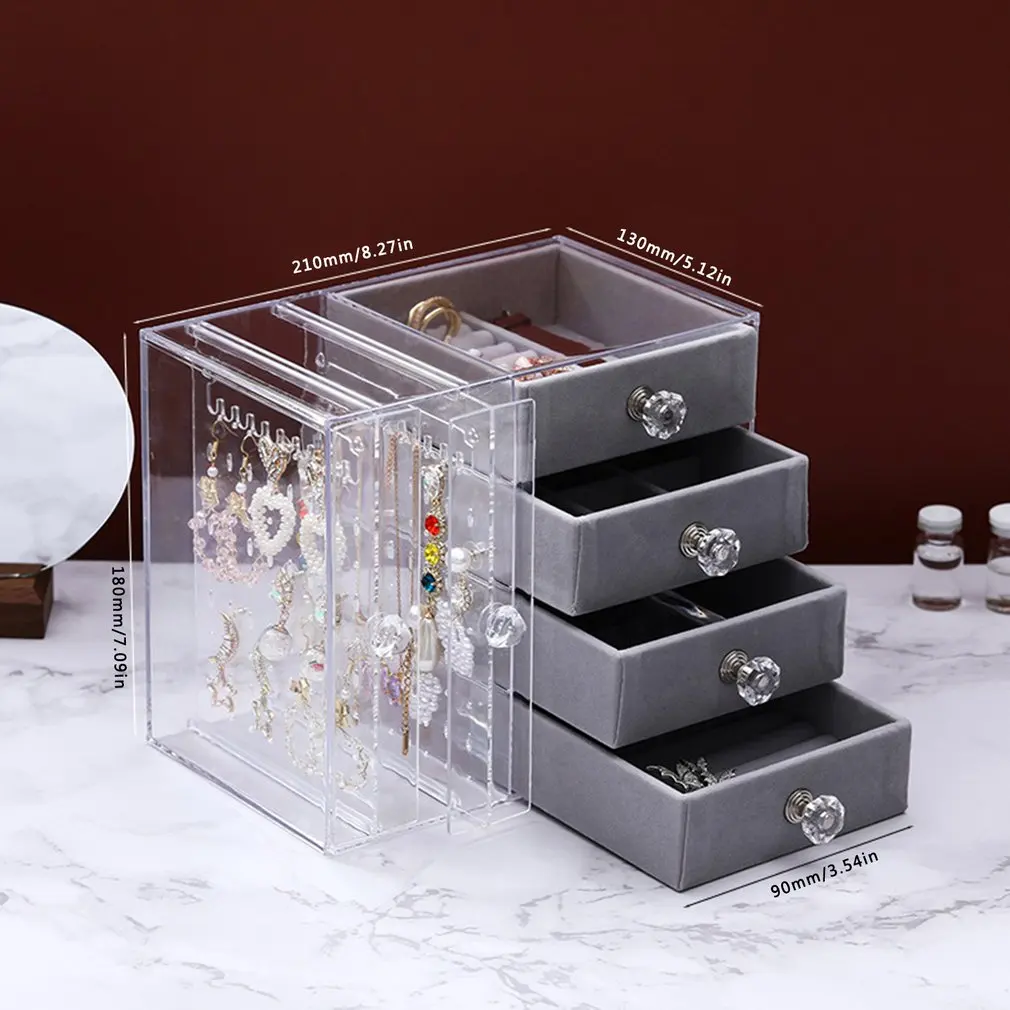 

Multi Compartment Dust-proof Flocking Earrings Storage Box Home Table Top Stud Accessories Storage Rack