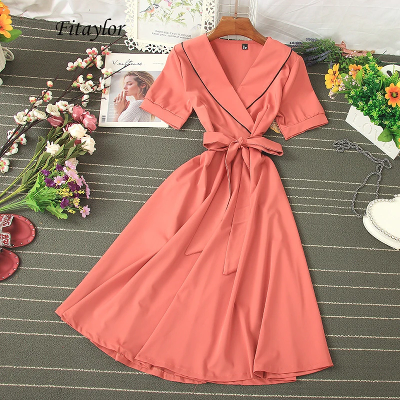 Женское платье с поясом Fitaylor Элегантное Длинное винтажное v-образным вырезом