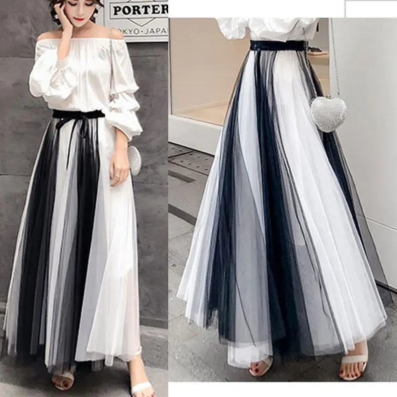 Женская юбка из тюля Длинная пляжная винтажная эластичная с высокой талией весна