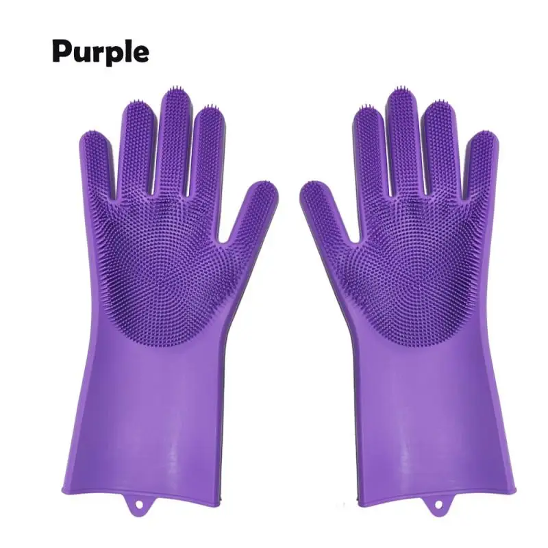 purple 1 пара перчатки для мытья посуды кухонные силиконовые перчатки для чистки Волшебные силиконовые перчатки для мытья посуды щетка для домашнего хозяйства перчатки - Цвет: purple