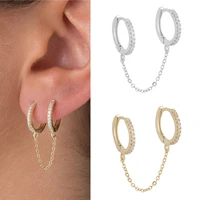 sipengjel 1 pcs fashion two hole hoop earrings shiny crystal zircon chain piercing earring for women party jewelry 2022