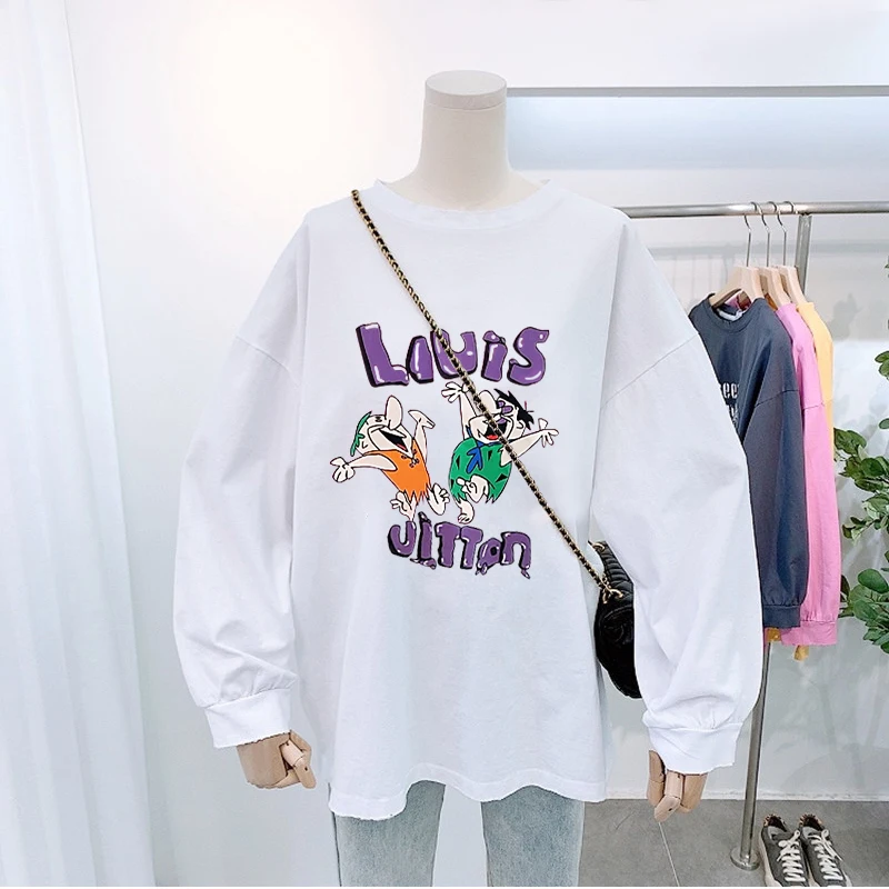 Женская футболка с длинным рукавом свободная Универсальная средней длины