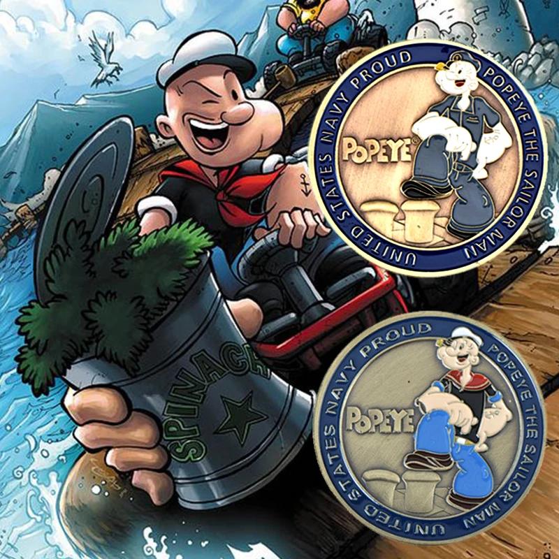 WR цветные Popeye бронзовая покрытая памятная монета подарки на день рождения Соединенные Штаты темно-синий горд Металл вызов монета для коллекции