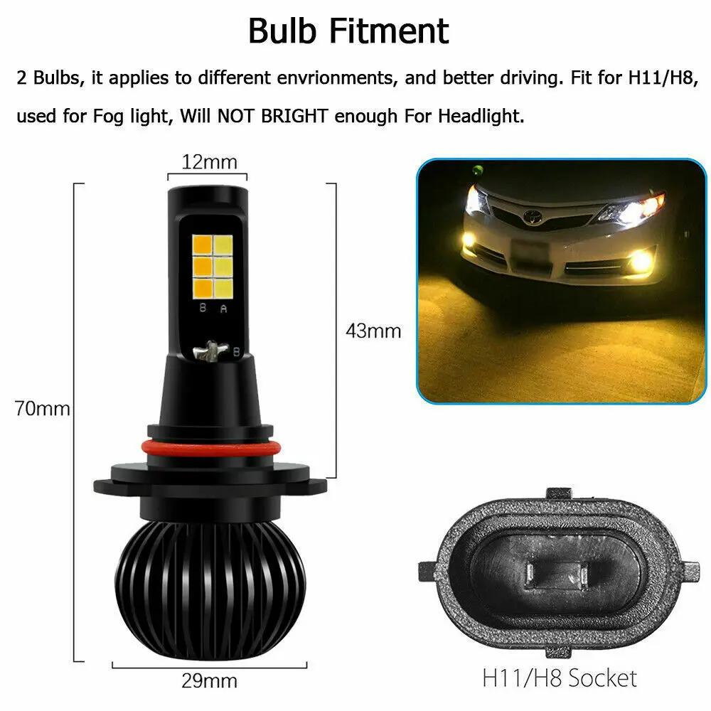 

160W Car Lights High Power 3030 LED Fog Bulbs White Amber Dual Color 12V Replacement