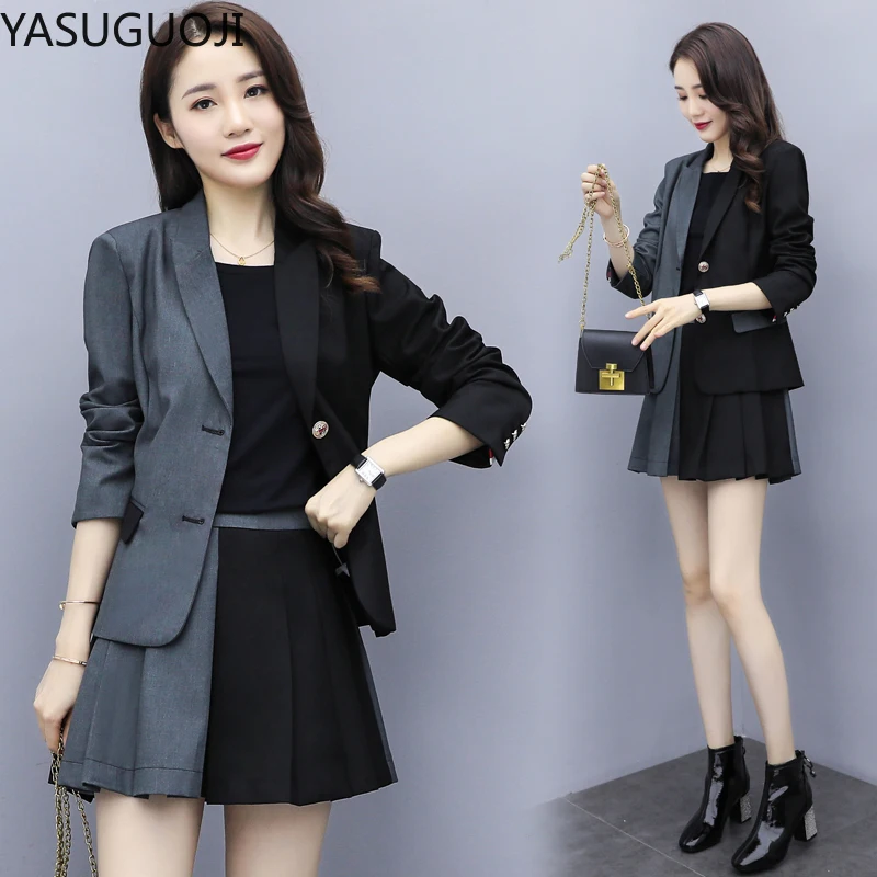 Женский офисный Блейзер YASUGUOJI с цветными пуговицами и короткой мини-юбкой