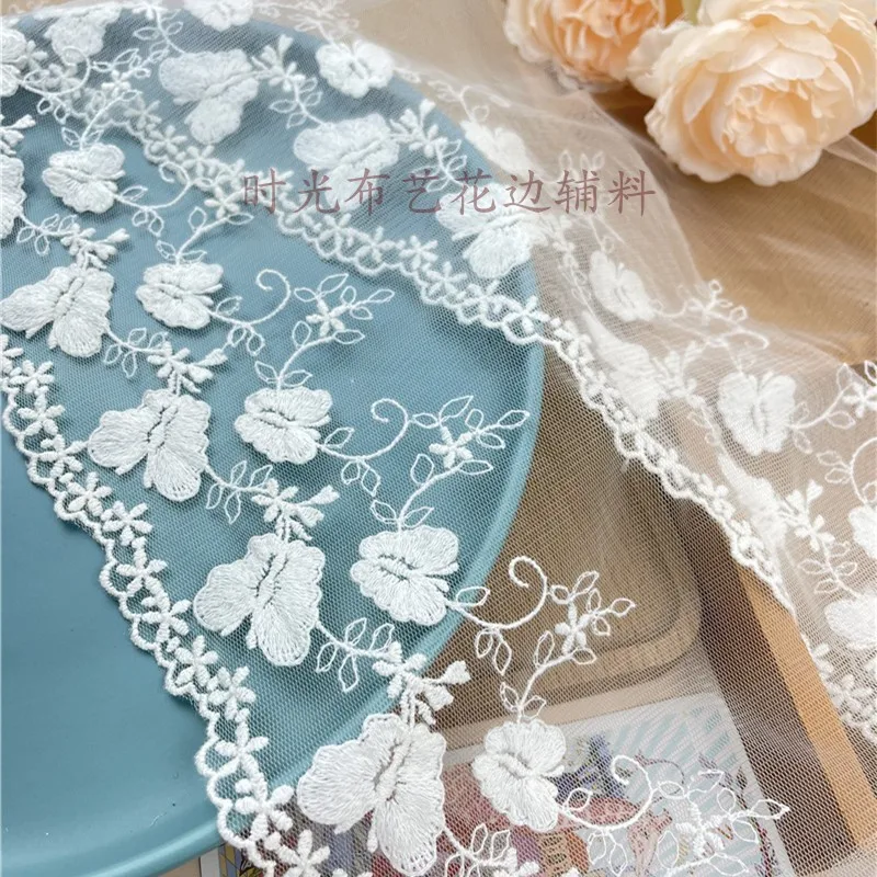 Сетчатая кружевная ткань с вышивкой 1 метр ширина 15 см | Дом и сад