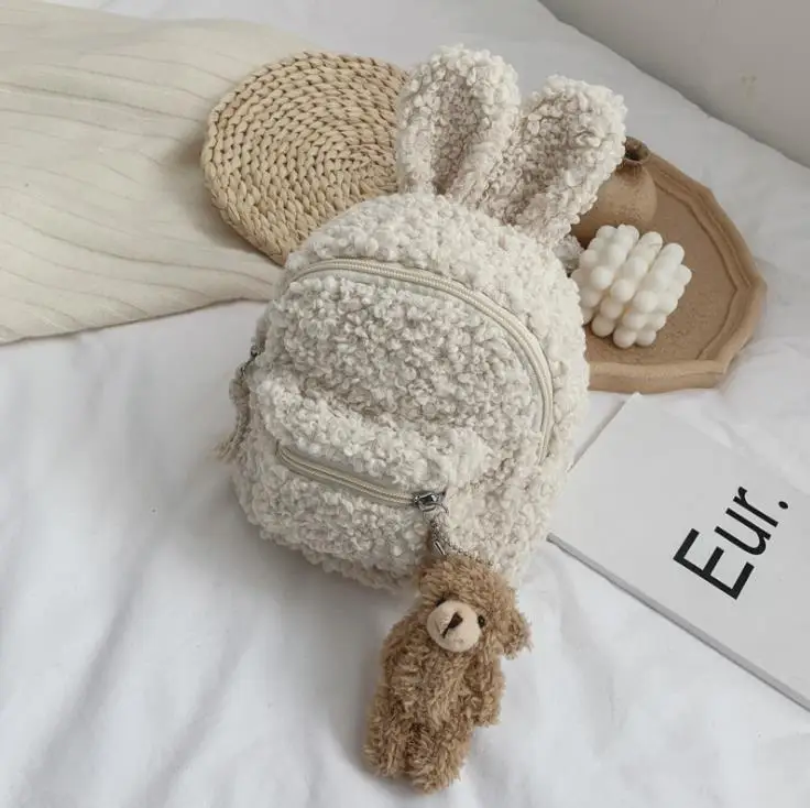 

Baby plush rabbit ear backpack, lovely polar schoolbag, warm winter, boys and girls, new series 2021