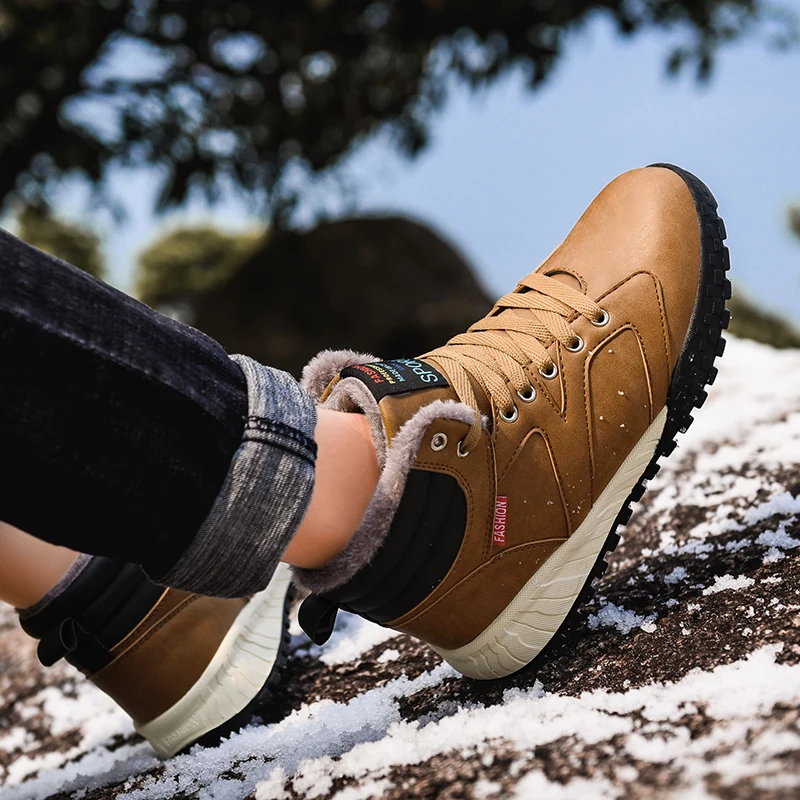 Brand Winter Men Leather Boots Fashion Snow Outdoor Casual Non-slip Waterproof Plush Warm Ankle Shoes 48 | Обувь