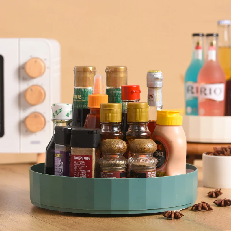 

360° Rotating Tray Kitchen Storage Tray Desktop Organizer Seasoning Cosmetic Storage Snack Fruit Plate Non-slip Storage Tray