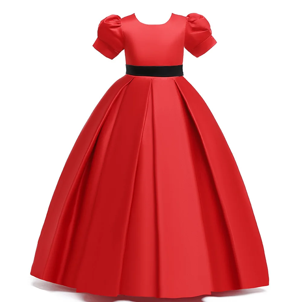 short sleeve red Длинное платье без рукавов платье с цветочным узором для девочек Размеры 5 Для детей 12–14 лет старый элегантный Костюмы с цветочным узором для девочек атласное платье с принтом для весенний бал платья - Цвет: short sleeve red