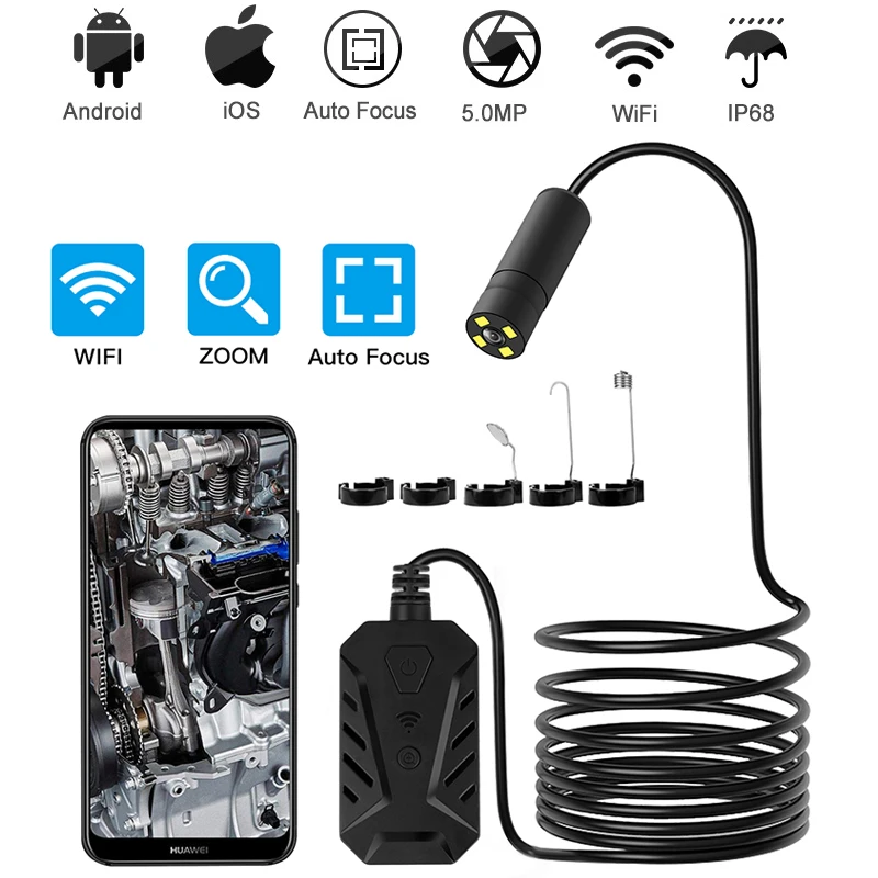 Беспроводная камера-эндоскоп для осмотра с автофокусом 14 мм 5 МП 1920P HD Wi-Fi цифровой