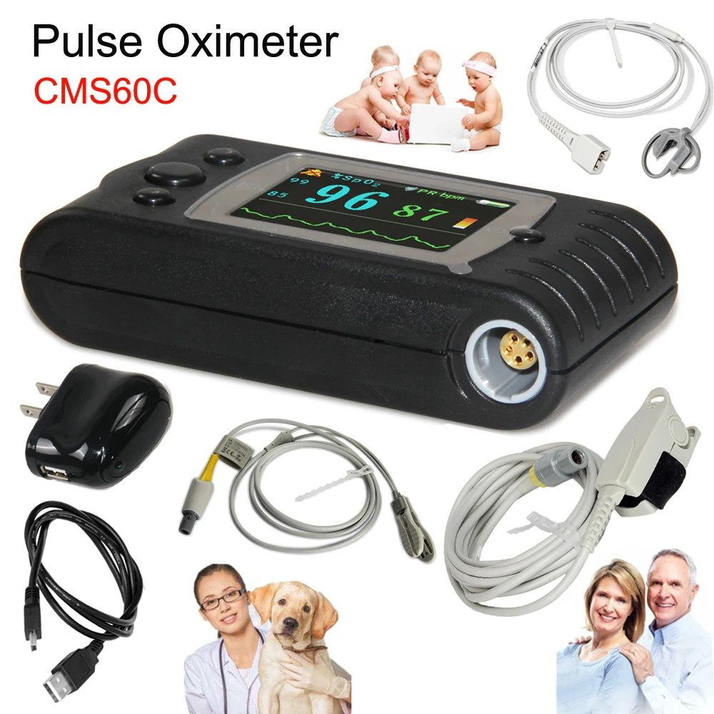 

CMS60C Handheld Pulse Oximeter Blood Oxygen Saturometer Monitor Adult Infant Pediatric Neonate SPO2 Probe + Analyzing Software