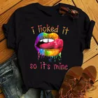 Женская футболка FIXSYS, черная футболка с надписью I's Mine и надписью Rainbow Lips, с коротким рукавом, для лета