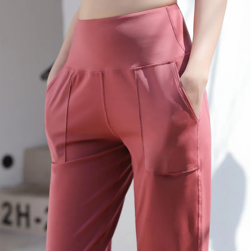 Брюки для бега с карманами спереди свободные дышащие леггинсы тренажерного зала