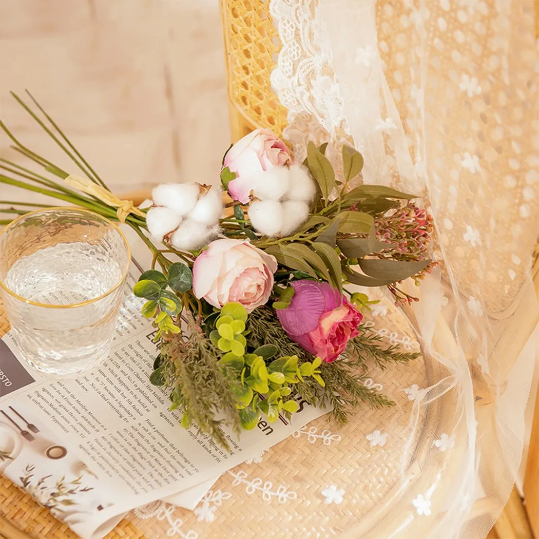 

4 Color Artificial Flowers Cotton Bouquet Fake Green Plant Home Decoration