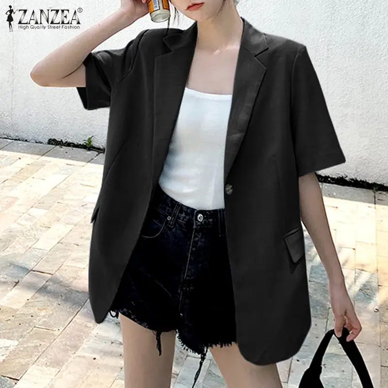 

ZANZEA Solid Short Sleeve Outwear 2021 Summer Lapel Cardigan Casual Office Lady Loose Coats Fashion Womens Blazer