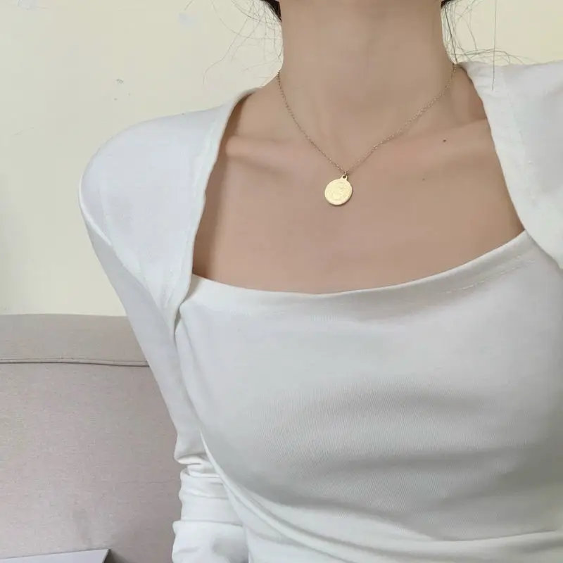 Блузка женская тонкая однотонная элегантная с квадратным воротником топы для