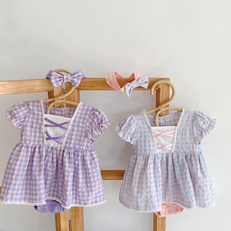 

MILANCEL 2021 Summer Baby Girls Clothes Palid Toddler Bodysuits Short Sleeve Infant One Piece