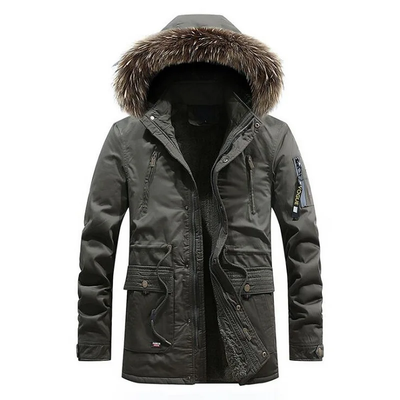 VXO Thick Warm Jacket Men Cargo Multi-Pocket Outwear Outdoor Men's Winter Parkas Fleece Fur Collar Hooded Coat Windbreake L-3XL