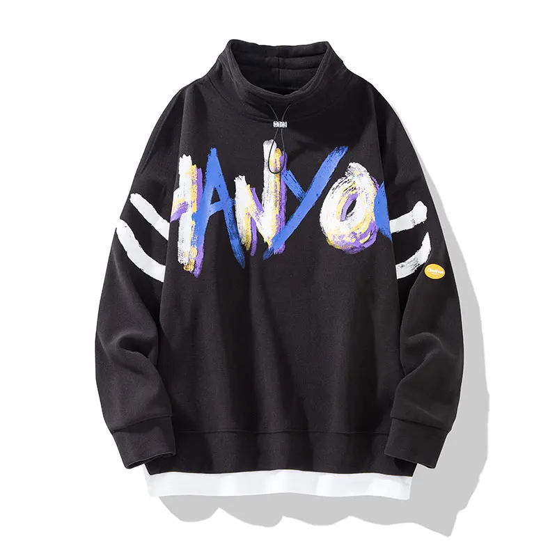 

Letter Print Turtleneck Pullover for Men 2021 Autumn Fleece Fashion Casual Swearshirt Hip Hop Streetwear Couple Clothing Tops