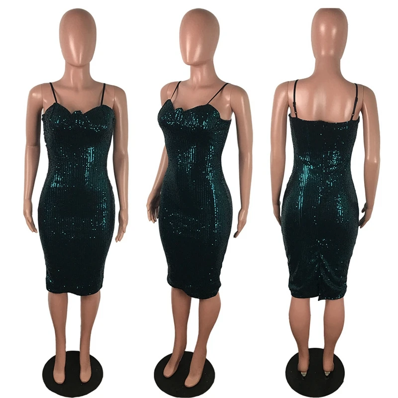 Женское вечернее платье с блестками элегантное облегающее средней длины