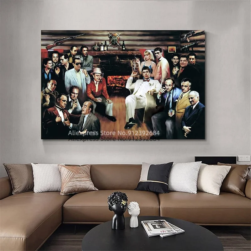 Художественный постер на холсте с изображением крестного папы в казино мафии и