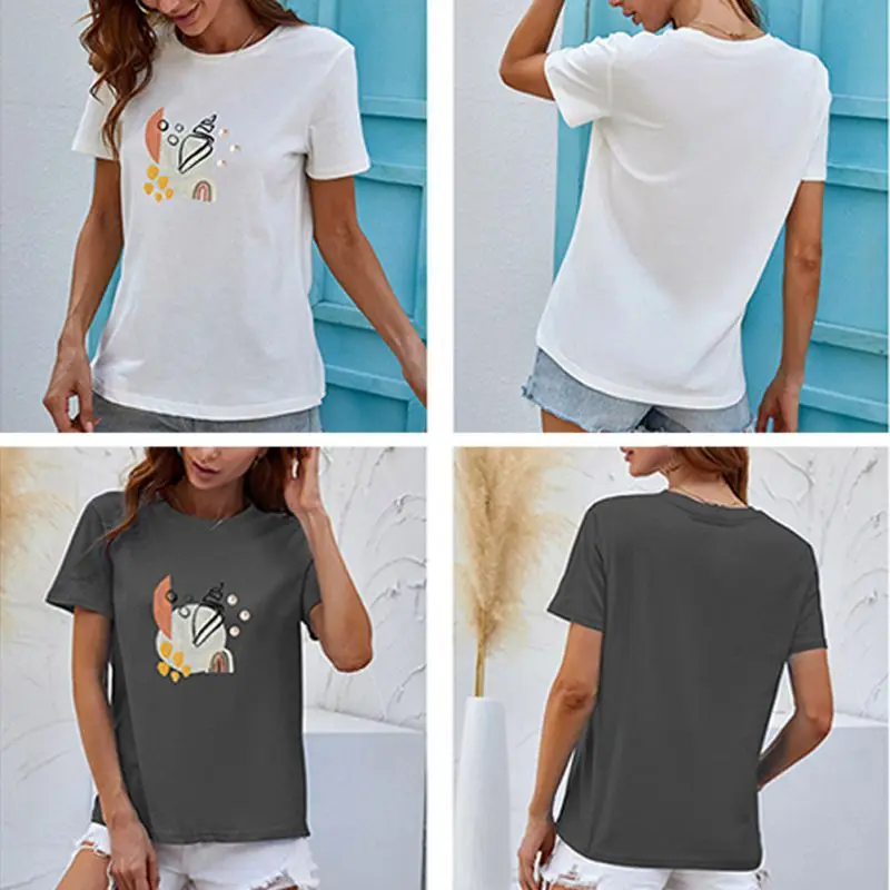 

Women Casual Short Sleeve T-Shirts Ladies Tops Tee Women Summer Cartoon Print T-shirts