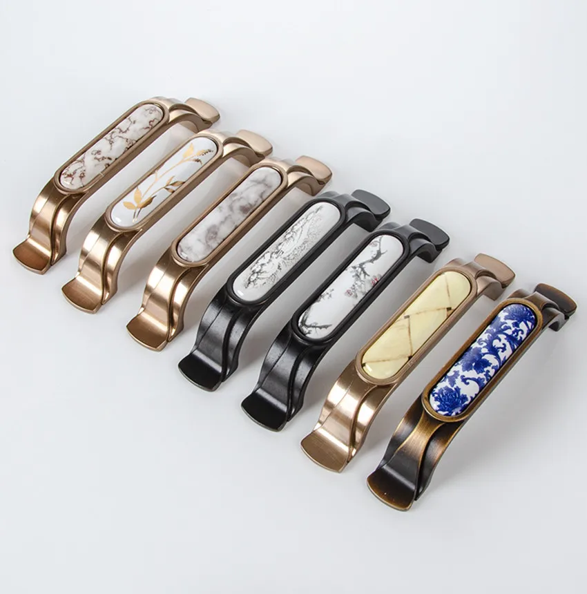 Ручка для кухонного шкафа керамическая ручка из мрамора черного и бронзового