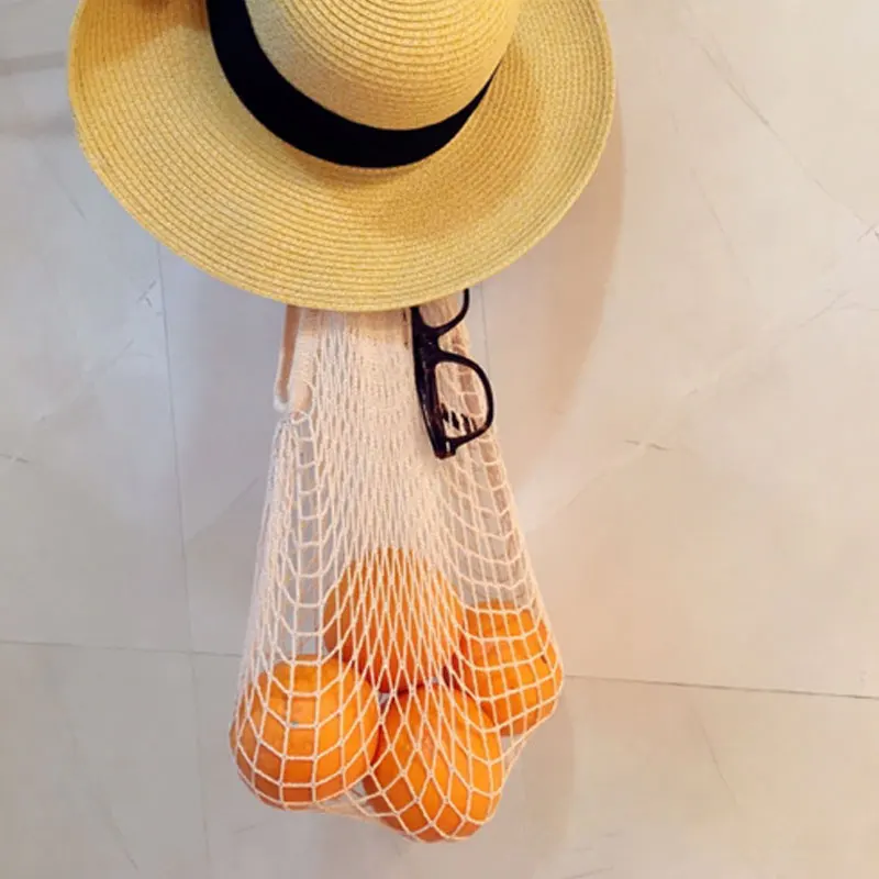 Сетчатая плетеная многоразовая женская сумка-тоут на ремешке для хранения