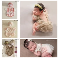 0 3m baby girl outfit new born photography props lace hatsclothes baby photo props romper studio photoshoot costume accessories