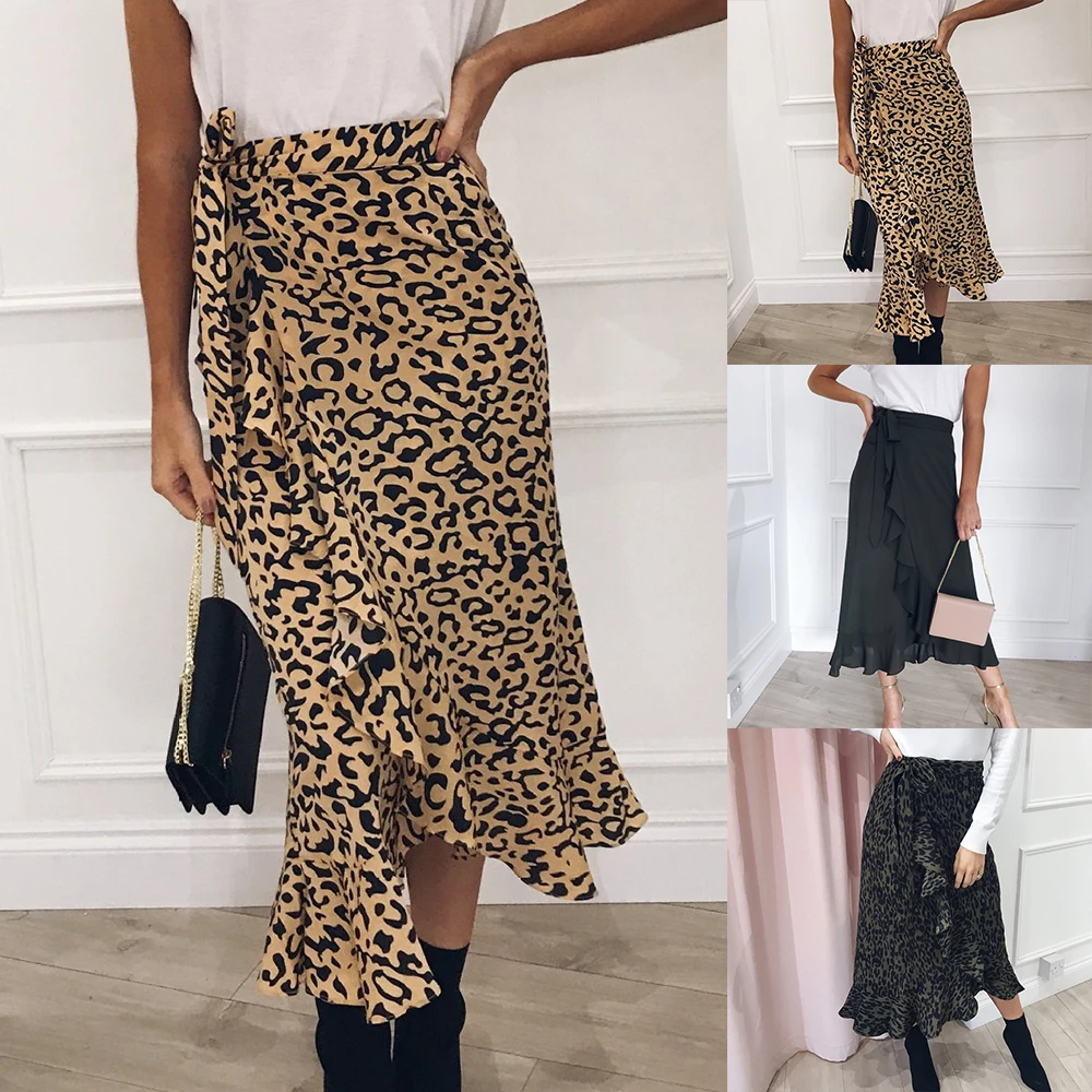 HEFLASHOR женская сексуальная юбка с леопардовым принтом запахом Aysmmetric свободная