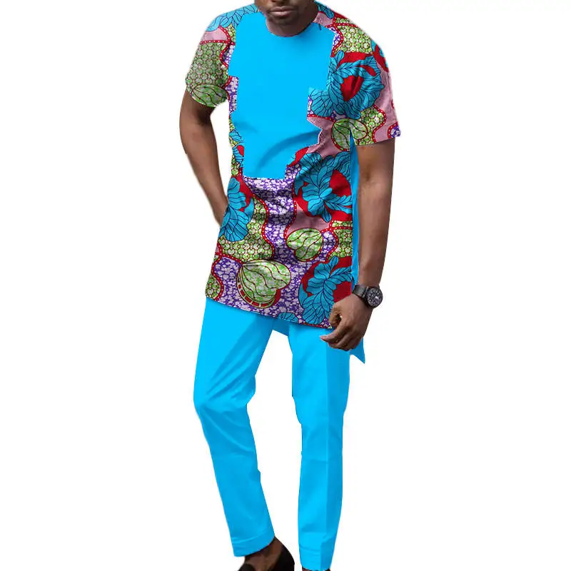 

Dashiki Mens African Clothing Applique Top Tee and Long Pants Sets Bazin Riche African Clothes Print 2 Piece Pants Sets WYN511