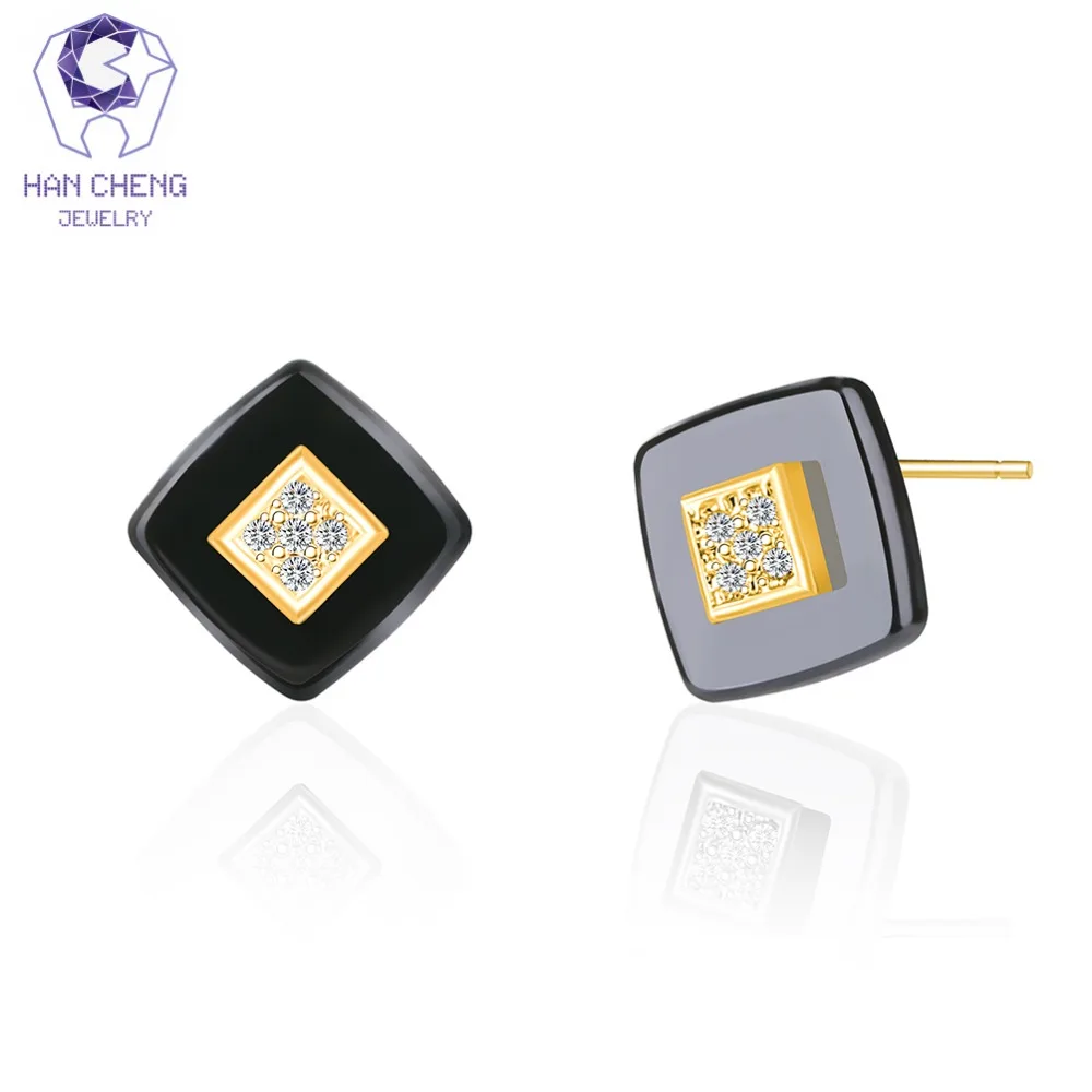 HanCheng новые модные золотые серьги гвоздики с цирконом и драгоценным камнем