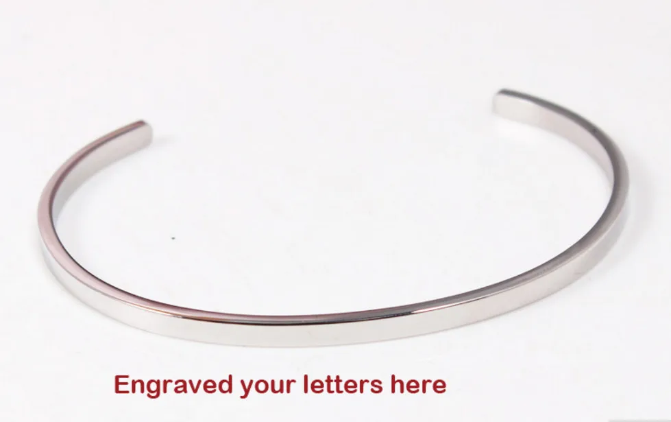 

3.2mm Silver Bangle Customized Jewelry Engraving Stainless Steel Positive Inspirational Bracelet Cuff Bangle For Women Hot Sale