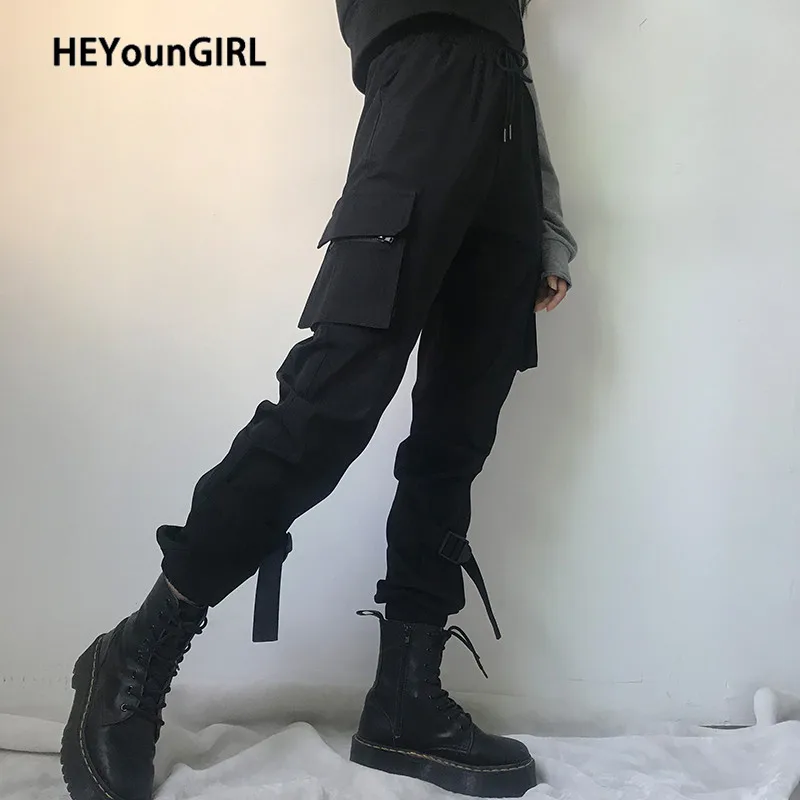 Брюки карго HEYounGIRL женские с высокой талией повседневные штаны султанки в
