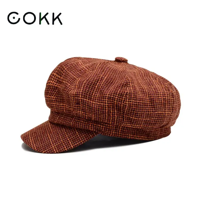 

COKK Newsboy Cap Octagonal Hat Beret Women Autumn Winter Hats For Women Fashion Vintage Gorro Casquette Beret Female