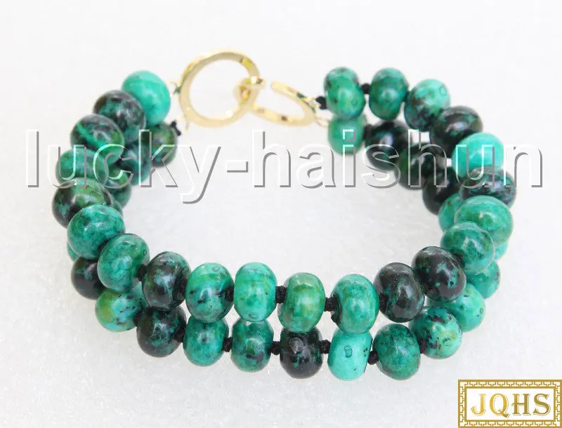 

JQHS подлинный 8 "6x10 мм Rondelle Spacer зеленый chrysocolla бисерный браслет с узелками j11439